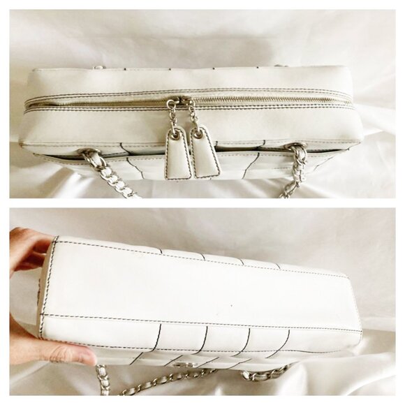 Authentic CHANEL CC Wild Stitch Chocolate Bar Chain Tote Shoulder Bag White Gold - Picture 9 of 15